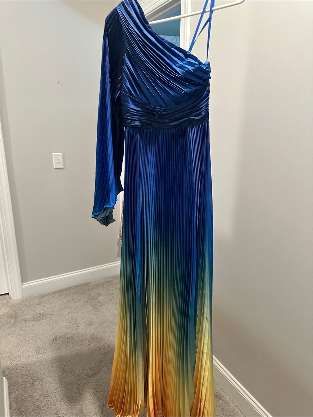 Mac Duggal by Ieena Blue Pleated Charmeuse One Shoulder Ombre Gown 49903 - Picture 4 of 16